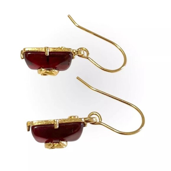 CHANEL CC Logos Red Gripoix Stones Hook Earrings Gold Tone 99P Auth w/Box - Picture 6 of 8
